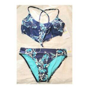 NWT Basta M Surf Retro 2 Piece Swimsuit Knopped Top & Bikini Bottom Blue #94216